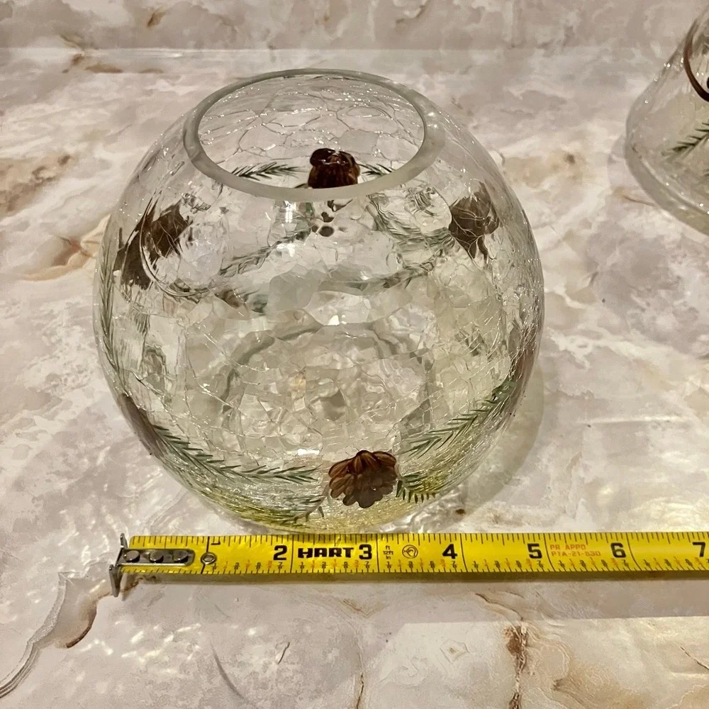 Yankee Candle Crackle Glass Cardinal Lamp Set Votive Holder Hurricane Shade